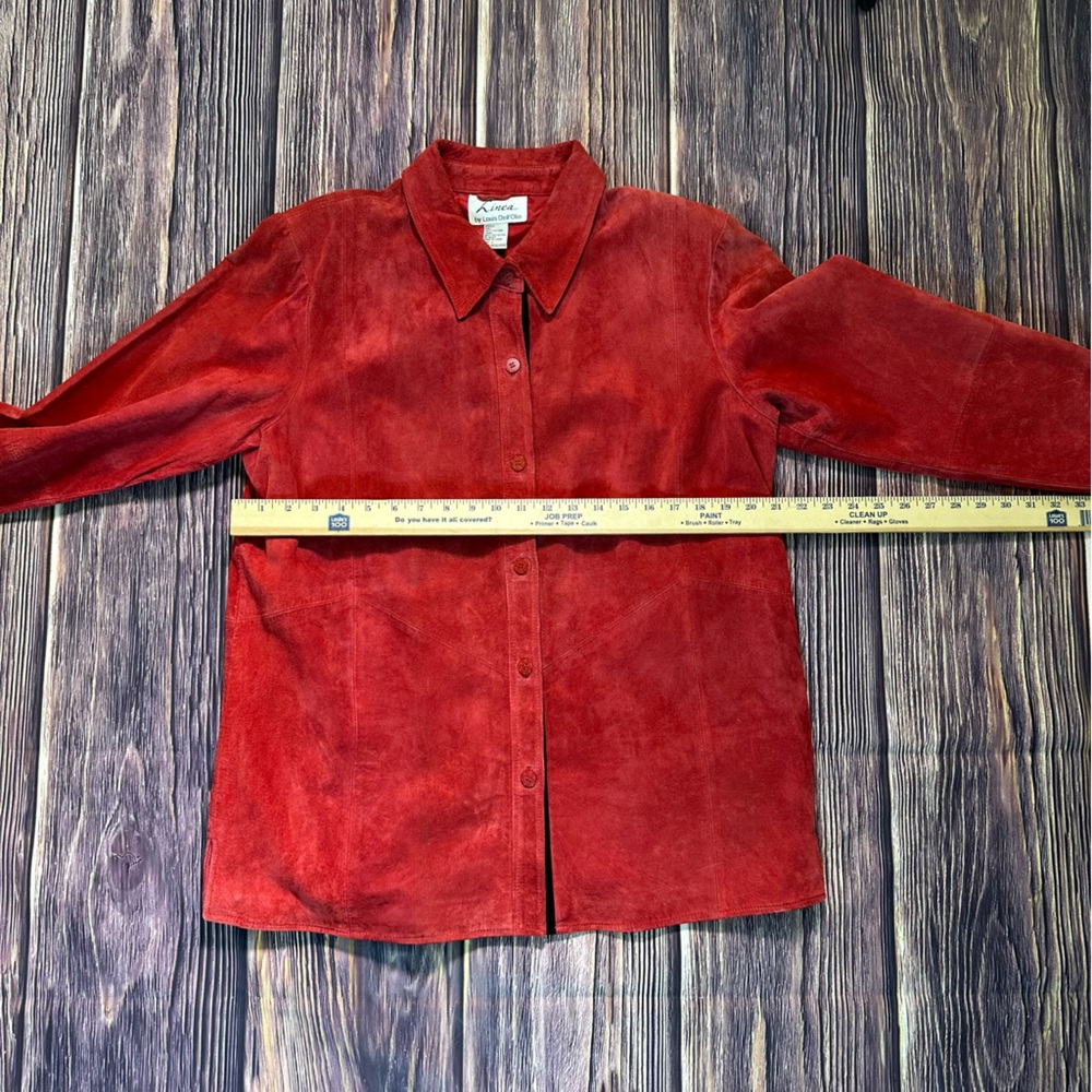 Women’s Vintage Red & Black Suede Leather 90s Style Button Down Shirt Jacket‎ - Picture 8 of 11